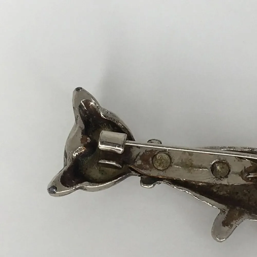 Vtg 1980's Cat Brooch Silver Tone Whimsical Grandmother Cottage Core‎ Pin